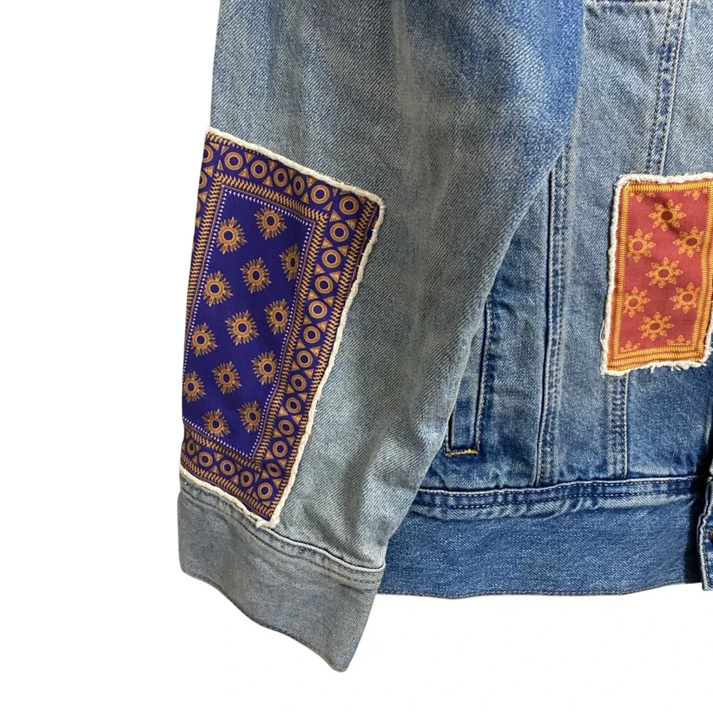 Free People X Found‎ NWT Kantha Patchwork Denim Jean Jacket Size Large - Picture 9 of 13